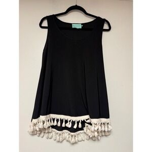 Judith March Black Tassel Hem Tank Top Tunic Style Size Medium